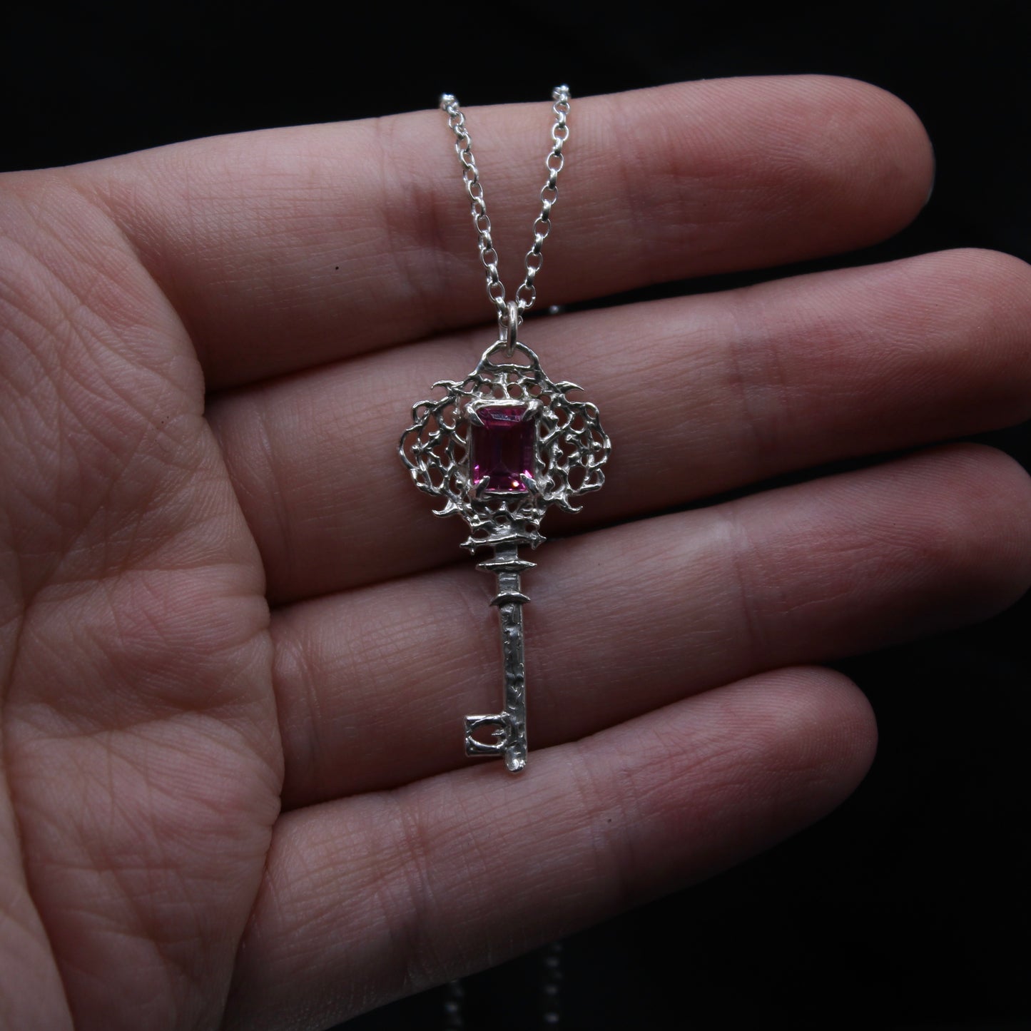 Pink Topaz Key Necklace