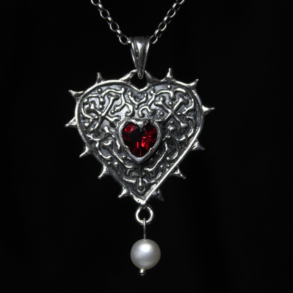 Shadow garnet heart with a pearl drop