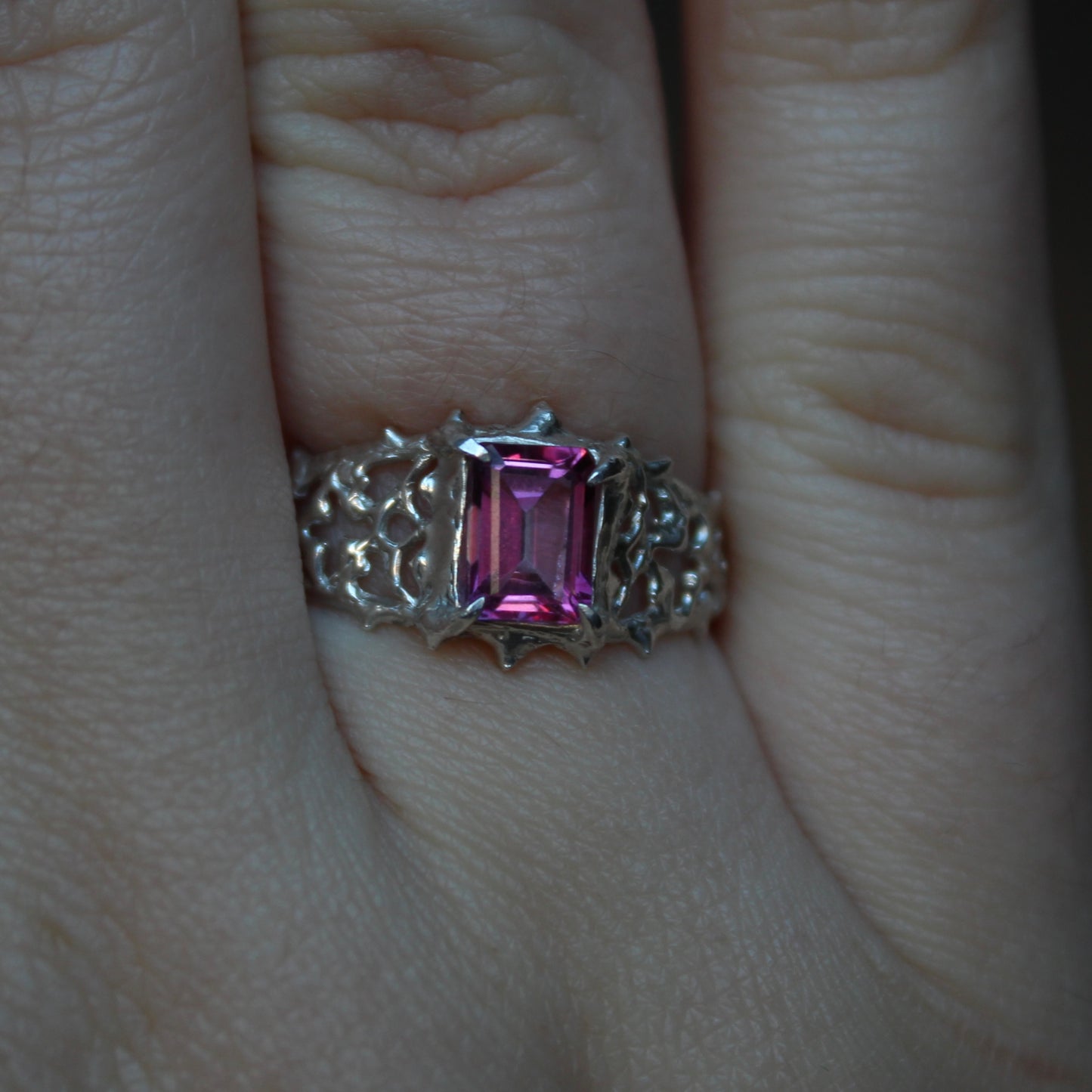 Size 9, pink topaz ring