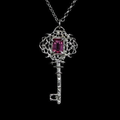 Pink Topaz Key Necklace